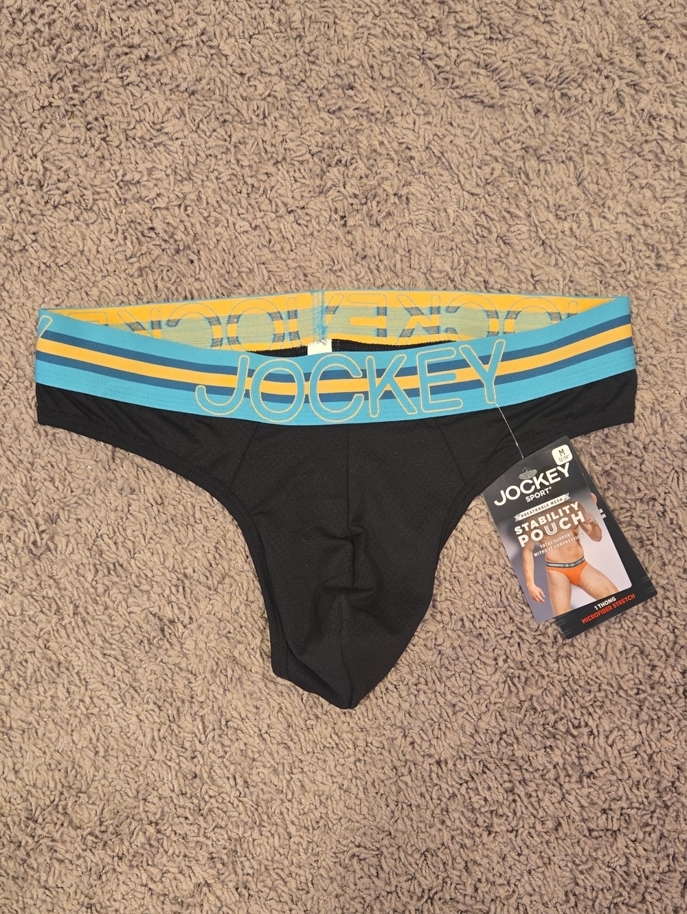 Jockey Black Briefs with Blue and Yellow Striped Waistband
